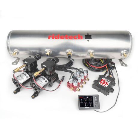 Système de contrôle de suspension pneumatique Ridetech RidePro E5 Compresseur double de 5 gallons Valves 1/4 po