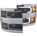 Phares de projecteur ANZO 15-17 Chevrolet Silverado 2500HD / 3500HD Noir avec bordure chromée