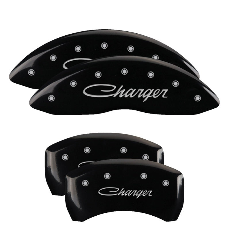 Couvre-étriers MGP 4 gravés avant et arrière Cursive/Charger Finition noire argent ch