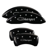Couvre-étriers MGP 4 gravés avant et arrière Cursive/Charger Finition noire argent ch