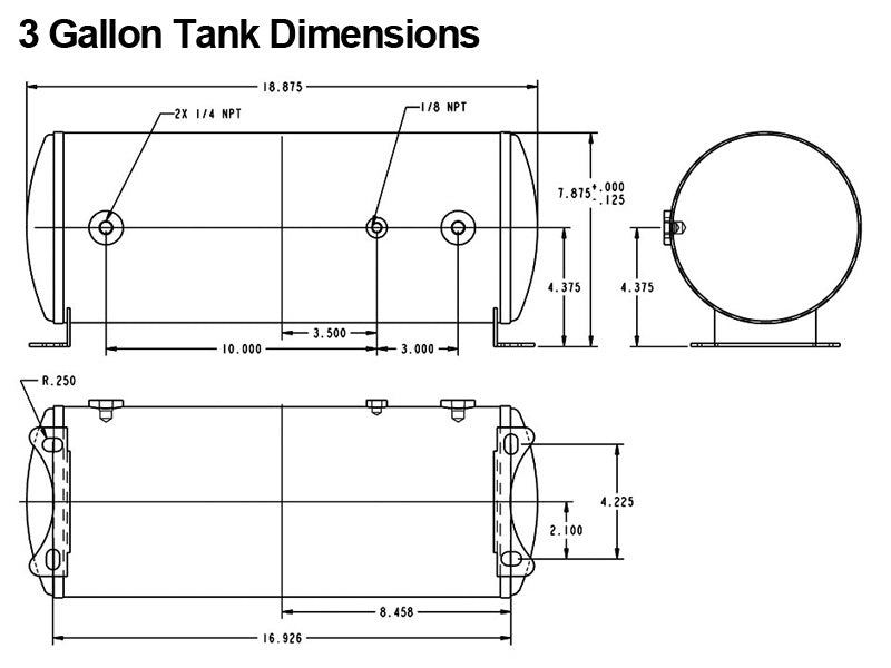 Système de mise à niveau du compresseur pneumatique analogique à 4 voies Ridetech de 3 gallons