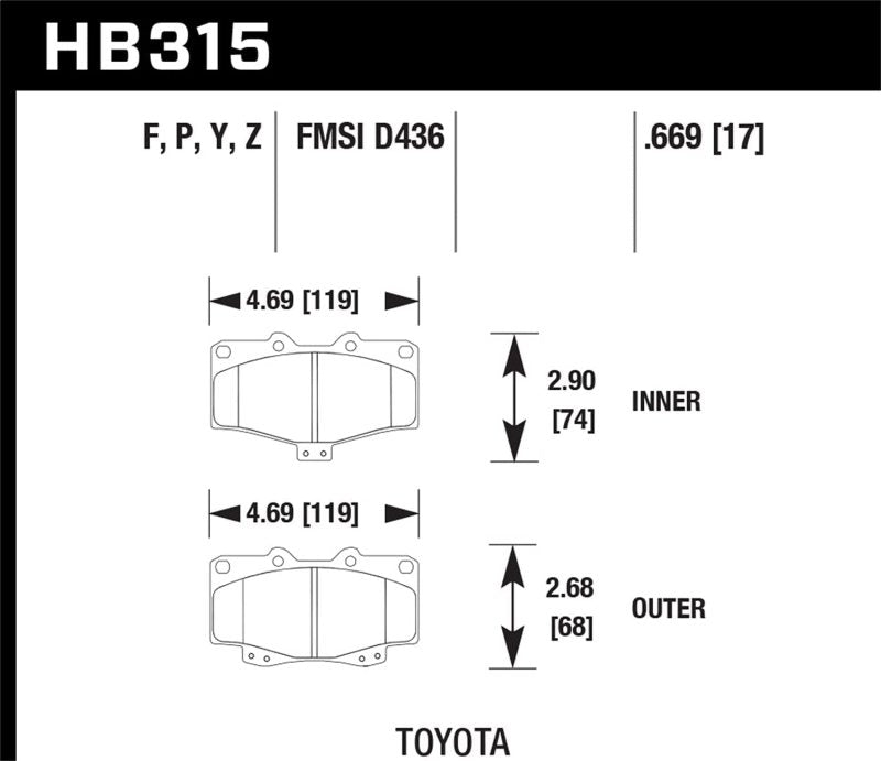 Plaquettes de frein avant pour Toyota Tacoma HPS 5.0 Hawk 95-98