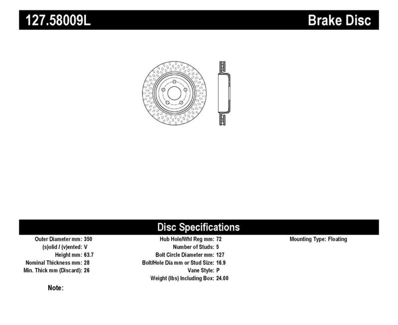 Disque de frein arrière côté conducteur StopTech 12-15 Jeep Cherokee SRT8 Sport fendu et percé