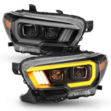 Phares de projecteur ANZO 2016-2017 Toyota Tacoma avec interrupteur de style planche noir avec ambre avec DRL