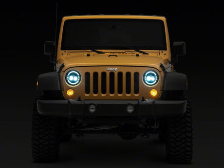 Phares à DEL axiaux Raxiom 97-18 Jeep Wrangler TJ et JK 7 pouces avec DRL - Boîtier chromé (lentille transparente)