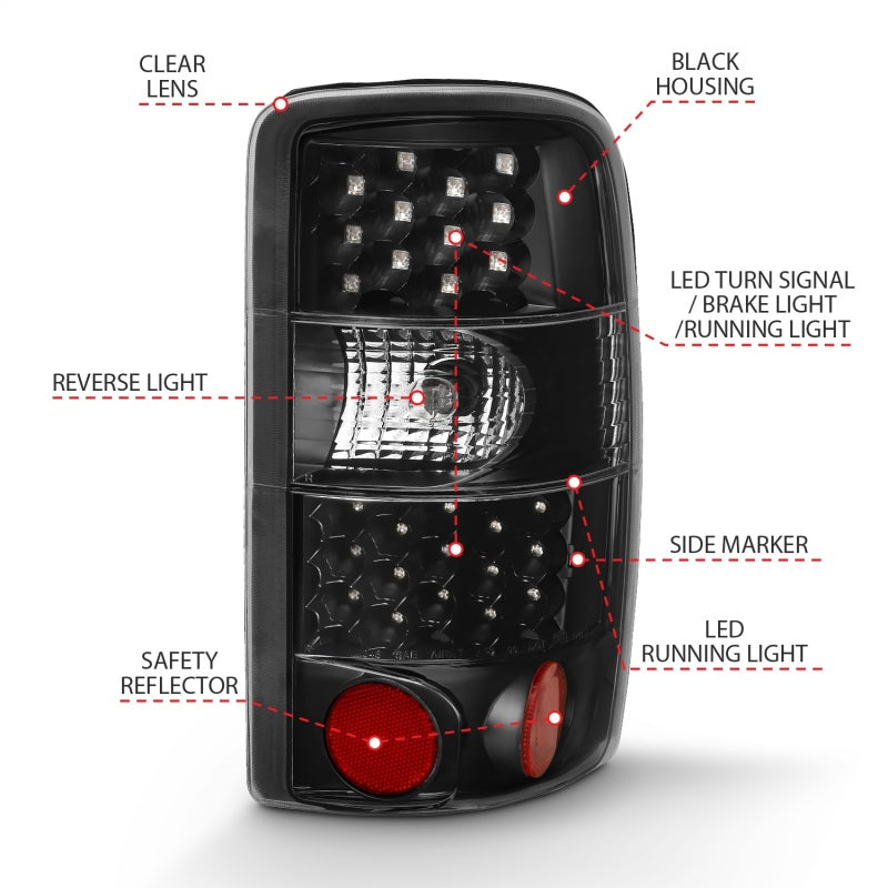 Feux arrière à LED ANZO 2000-2006 Chevrolet Tahoe Noir/Transparent