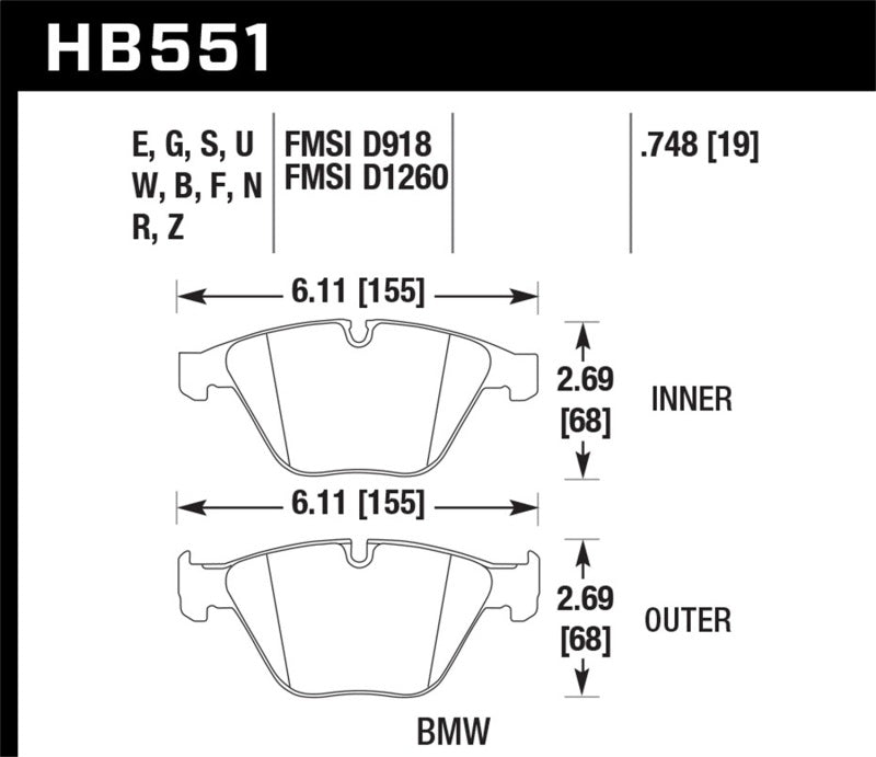 Plaquettes de frein avant Hawk HT-10 Race pour BMW 335d/335i/335xi / 328i/M3 07-09