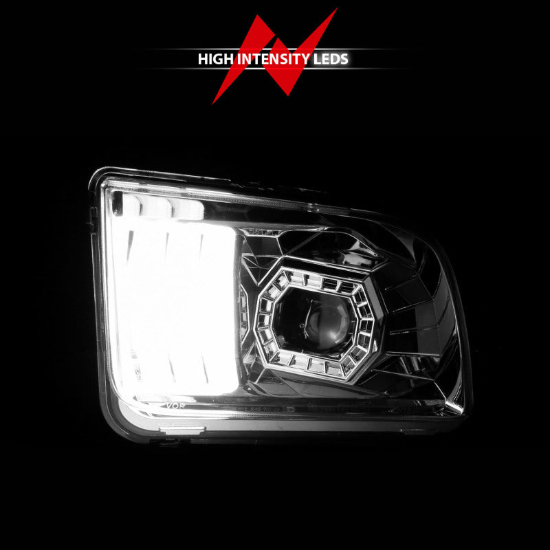 Phares de projecteur ANZO 05-09 Ford Mustang (avec halogène d'usine HL uniquement) avec boîtier chromé pour barre lumineuse
