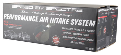 Kit d'admission d'air Spectre 94-01 Dodge RAM 1500/2500 V8-5.2/5.9LF/I - Poli avec filtre rouge