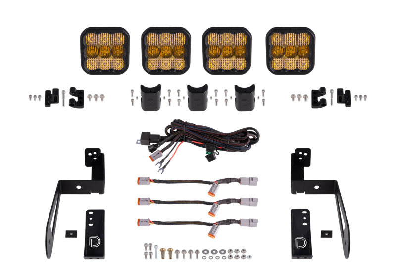 Kit de barre lumineuse de calandre Diode Dynamics pour Jeep JK SS5 à 4 modules CrossLink Pro - Combo jaune