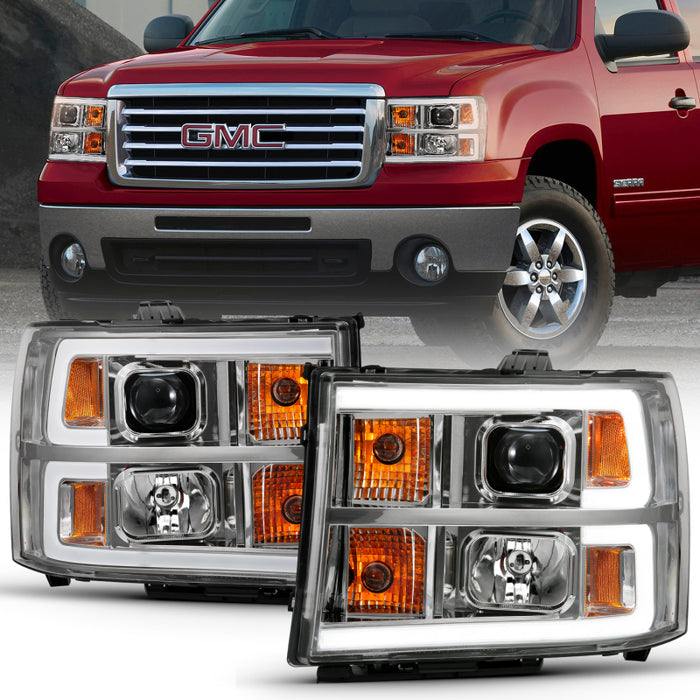 Phare de projecteur ANZO 2007-2013 Gmc Sierra 1500 style planche chromé avec lentille transparente ambre