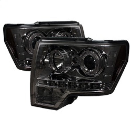 Phares de projecteur Spyder Ford F150 09-14 Modèle halogène - LED Halo LED Smke PRO-YD-FF15009-HL-SM