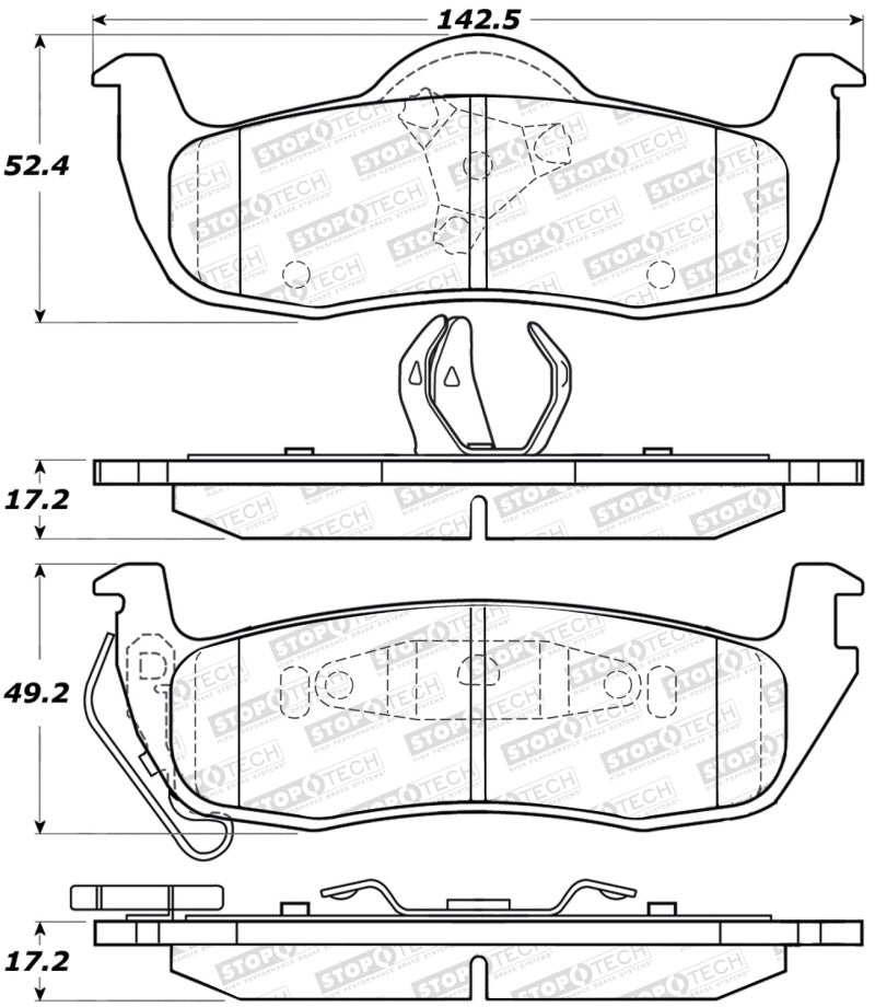 Plaquettes de frein sport StopTech avec cales et matériel - arrière