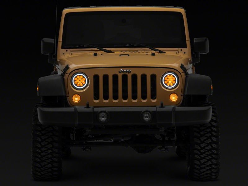 Phares à LED Raxiom 07-18 Jeep Wrangler JK Axial Spider avec halo Angel Eye - Boîtier noir (lentille transparente)