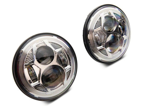 Phares à DEL Raxiom 07-18 Jeep Wrangler JK 7 pouces - Boîtier chromé (lentille transparente)