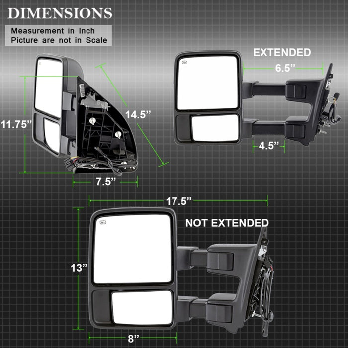 Rétroviseur chauffant extensible et réglable électriquement Xtune Ford Superduty 08-15 L&amp;R Ambre MIR-FDSD08S-PW-AM-SET