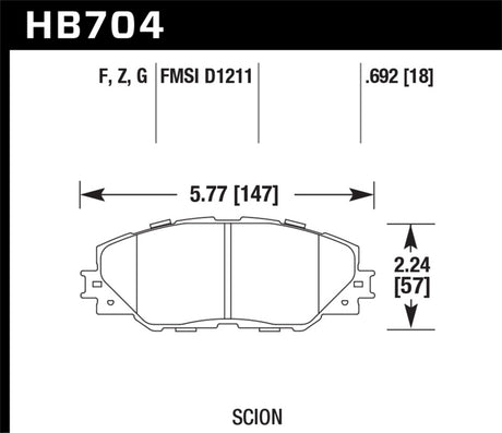 Plaquettes de frein avant pour Pontiac Vibe 2,4 L 09-10 / Scion tC HPS 11-12 Hawk