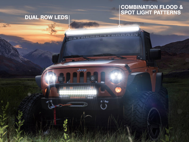 Barre lumineuse LED Raxiom 07-18 Jeep Wrangler JK 50 pouces à double rangée droite, faisceau combiné projecteur/projecteur