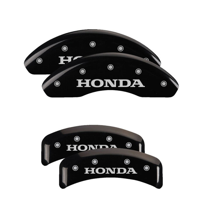 Couvre-étriers MGP 4 gravés à l'avant, logo Honda gravé à l'arrière, finition noire, argent ch