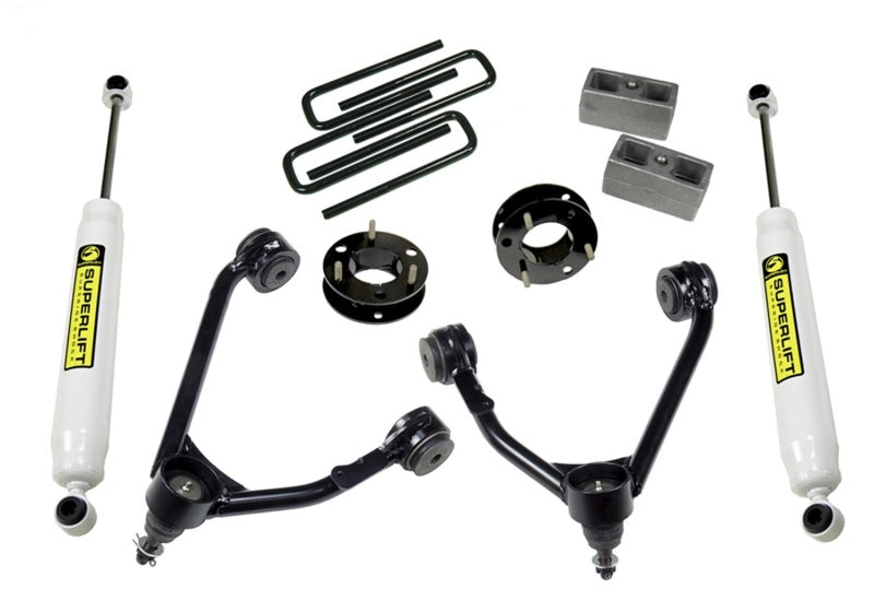 Kit de levage Superlift 07-16 Chevy Silv 1500 2WD 3,5 pouces avec bras de suspension en acier moulé et amortisseurs arrière