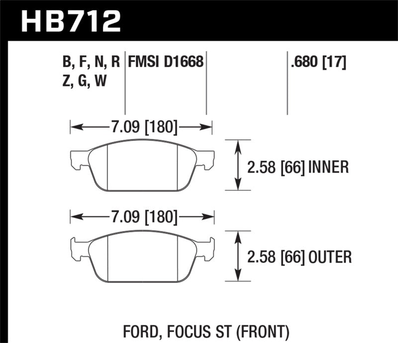 Plaquettes de frein avant pour Ford Focus HPS Hawk 13