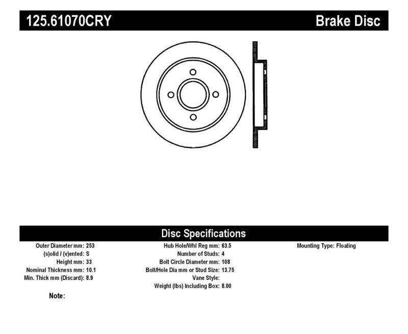 Rotor Premium StopTech Cryo-Stop pour Ford Focus 01-07