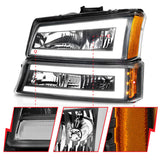 Phares en cristal ANZO 2003-2006 Chevrolet Silverado 1500 avec barre lumineuse et boîtier noir