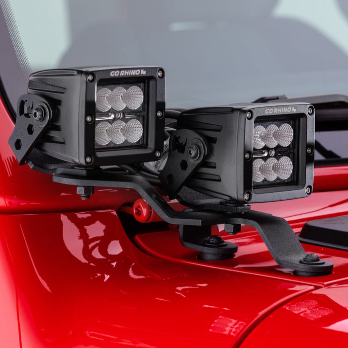 Support d'éclairage Go Rhino 18-20 Jeep Wrangler JL/JLU/Gladiator JT - Deux cubes décalés de 3 pouces