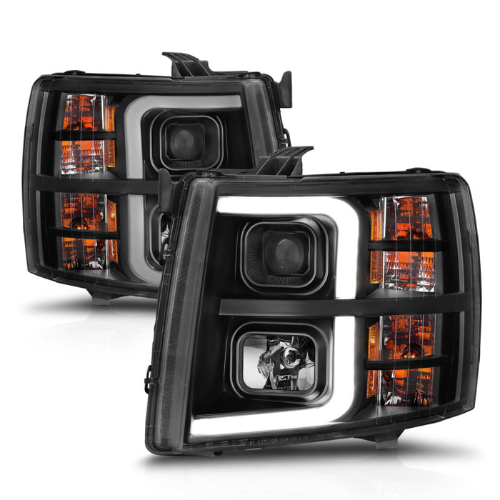 Projecteur ANZO 2007-2013 Chevrolet Silverado 1500 avec barre lumineuse Boîtier noir avec séquentiel