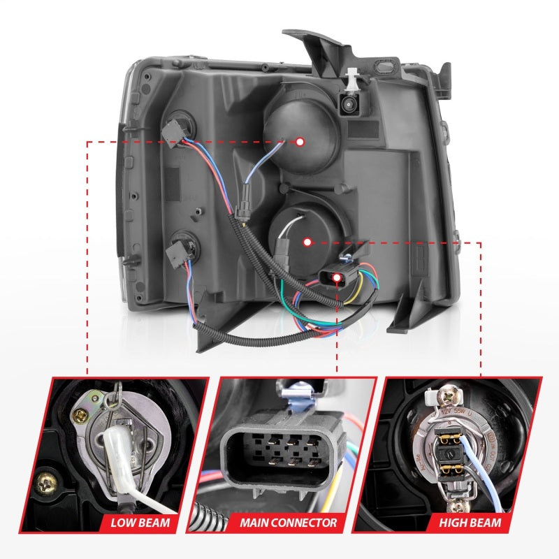 ANZO 2007-2013 Chevrolet Silverado 1500 Projecteur avec barre lumineuse Boîtier chromé avec séquentiel