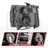 ANZO 2007-2013 Chevrolet Silverado 1500 Projecteur avec barre lumineuse Boîtier chromé avec séquentiel