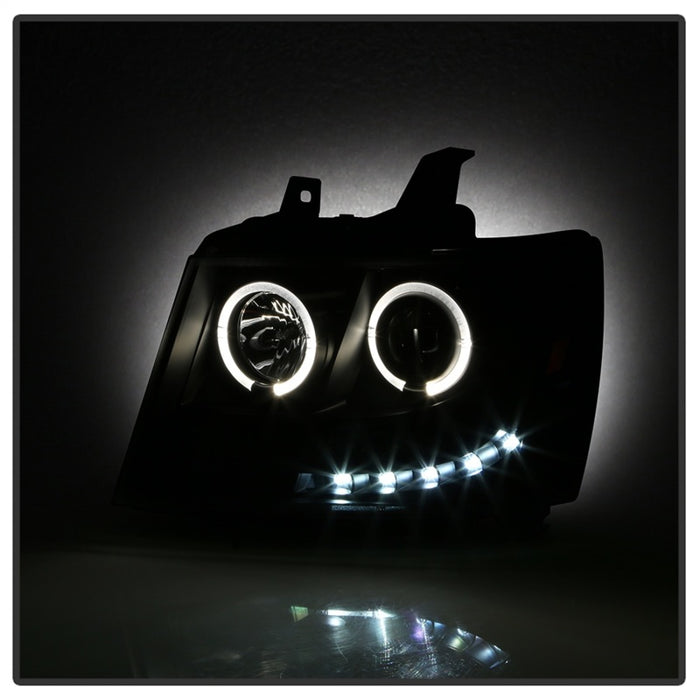 Phares de projecteur Spyder Chevy Suburban 1500 07-14 LED Halo LED tout noir PRO-YD-CSUB07-HL-BKV2