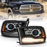 ANZO 2009-2018 Dodge Ram 1500 Phares de projecteur de style planche Halo avec Switchback Noir mat