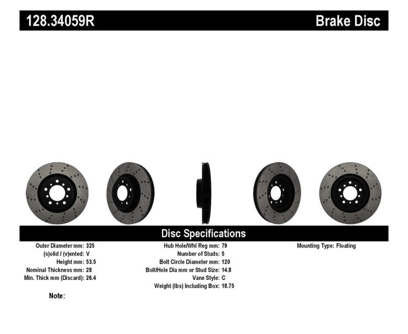 Rotor avant droit percé StopTech 01-06 BMW M3