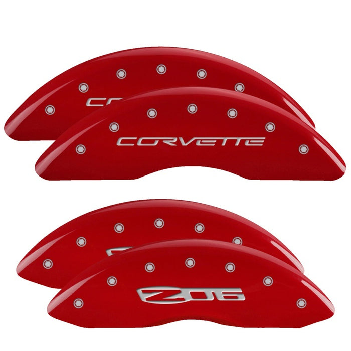 Couvre-étriers MGP 4 gravés à l'avant C6/Corvette gravés à l'arrière C6/Z06 finition rouge argent ch