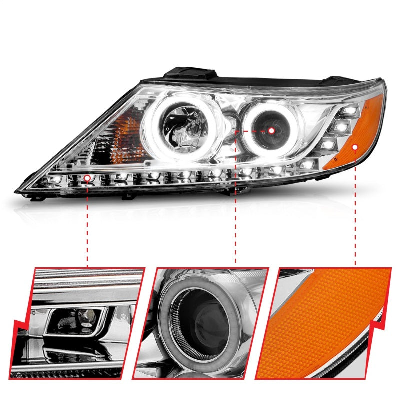 Phares de projecteur ANZO 2011-2013 Kia Sorento avec halo chromé (CCFL)