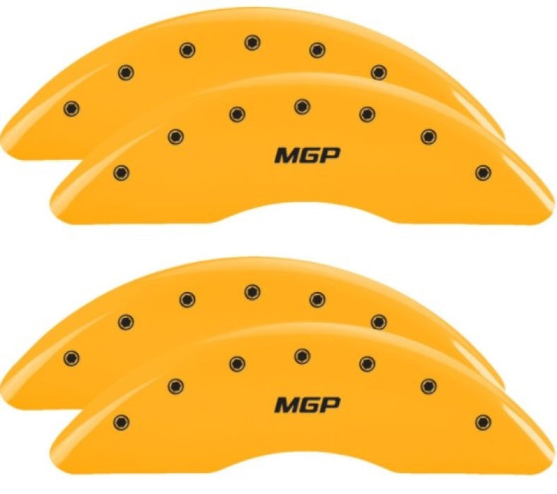 MGP 4 Caliper Covers Engraved Front & Rear 2019+ Ram 2500/3500 Yellow Finish Black MGP Logo