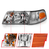 Phare avant ANZO 1998-2005 Ford Crown Victoria Crystal Chrome avec éclairage de pare-chocs (OE)