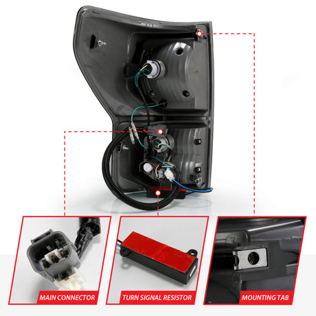 Feux arrière à LED ANZO 2007-2013 Toyota Tundra style planche noir avec lentille fumée