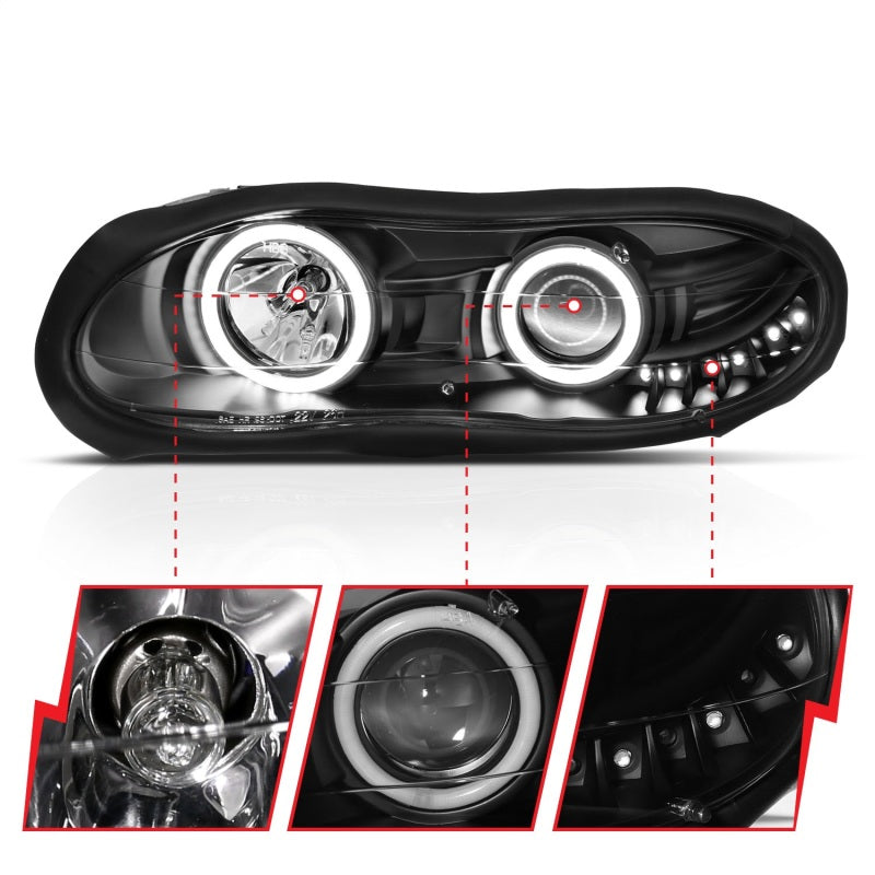 Phares de projecteur ANZO 1998-2002 Chevrolet Camaro avec halo noir
