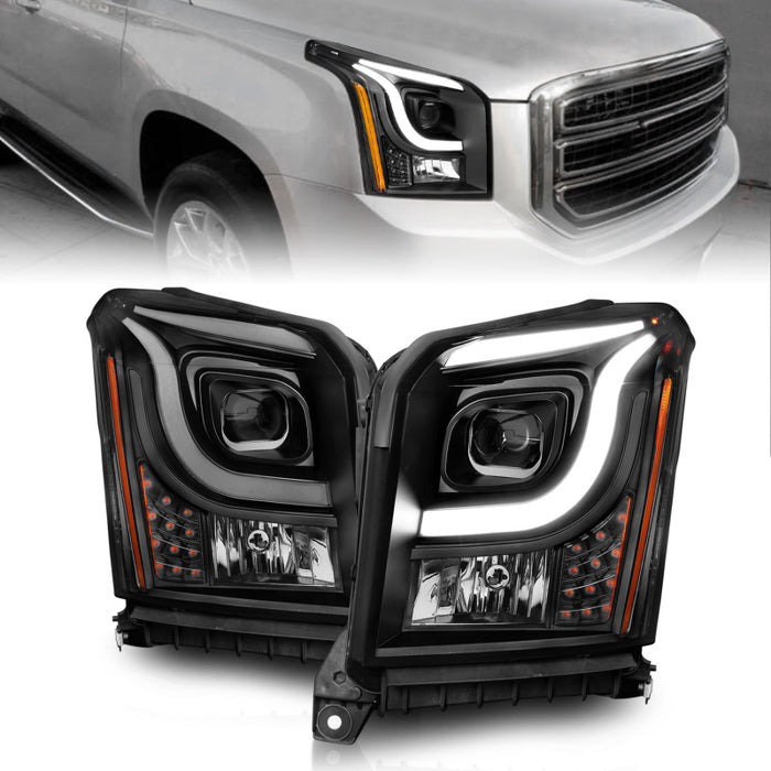 Phares de projecteur Anzo 15-17 GMC Yukon/Yukon XL Boîtier noir/lentille transparente (avec barres lumineuses)