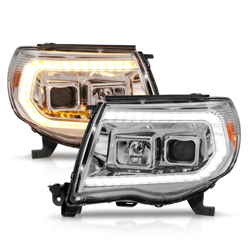 Phares de projecteur ANZO 05-11 Toyota Tacoma avec boîtier chromé à interrupteur de barre lumineuse