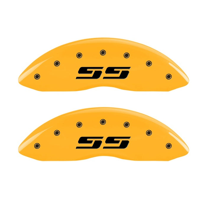 MGP 2 Caliper Covers Engraved Silverado SS Yellow Finish Blk Char 10 Chevy Silverado 1500