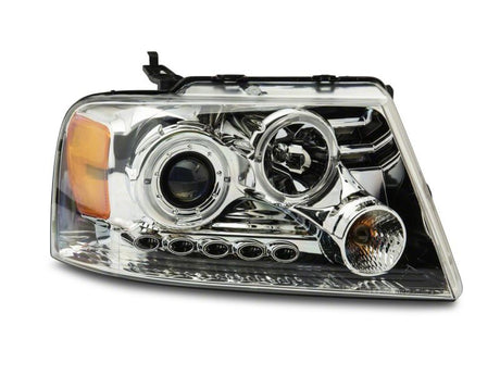 Phares de projecteur à double LED Raxiom 04-08 Ford F-150 - Boîtier chromé (lentille transparente)