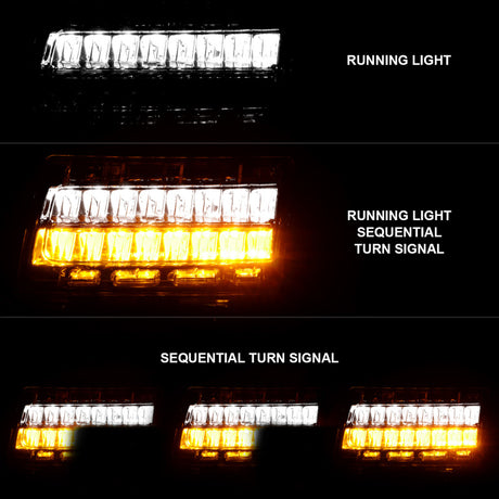 Marqueurs latéraux à LED ANZO 2018-2021 Jeep Wrangler, boîtier chromé, lentille transparente avec signal séquentiel