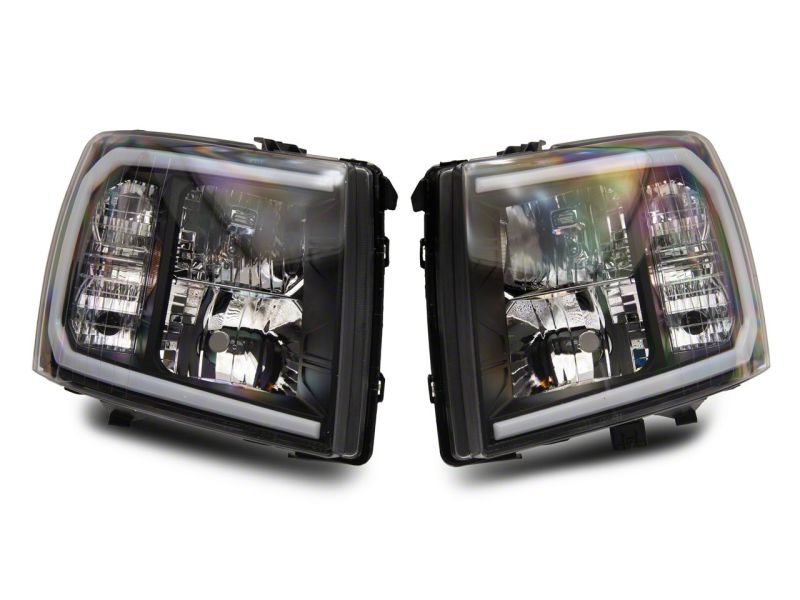 Phares Raxiom 07-13 Chevrolet Silverado 1500 série axiale avec barre LED - boîtier noir (lentille transparente)