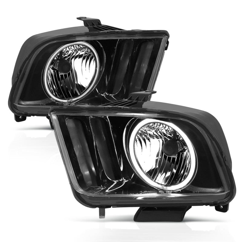Phares en cristal ANZO 2005-2009 Ford Mustang avec halo noir (CCFL)