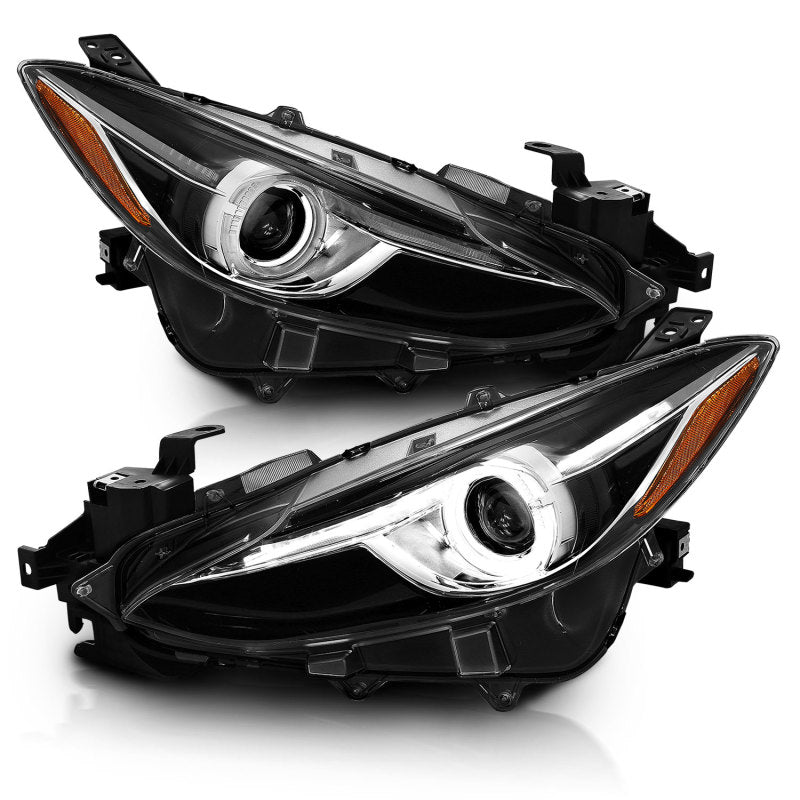 Phares de projecteur ANZO avec halo noir avec ambre 14-17 Mazda 3