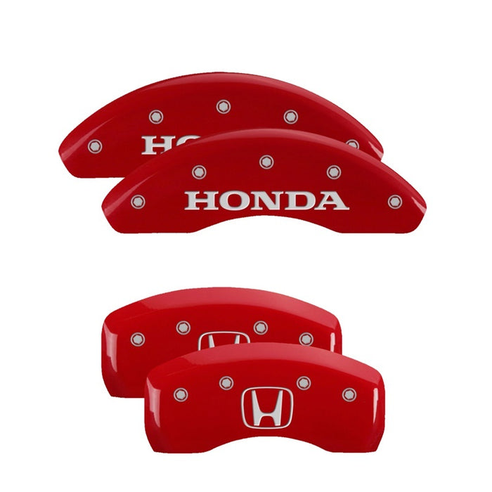 Couvre-étriers MGP 4 gravés à l'avant, logo Honda gravé à l'arrière, finition rouge, argent ch