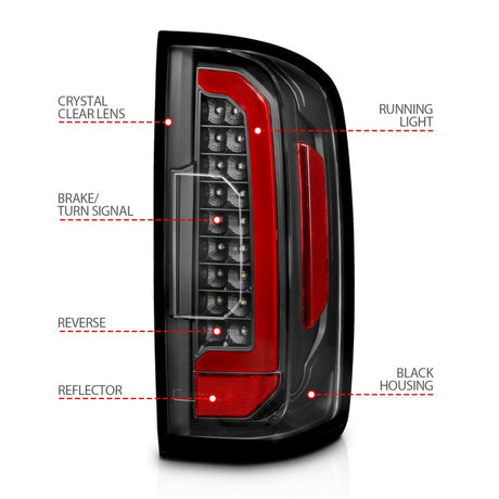Feux arrière à LED complets ANZO 15-21 Chevrolet Colorado avec barre lumineuse rouge, boîtier noir, lentille transparente